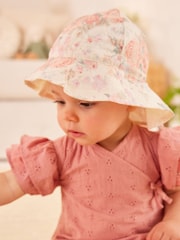 Pink Floral Baby Wide Brim Bucket Hat (0mths-2yrs) - Image 1 of 4