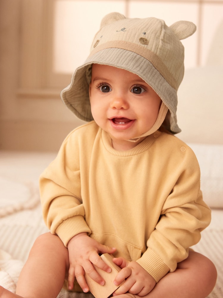 Neutral Bear Bucket Baby Hat - Image 1 of 5