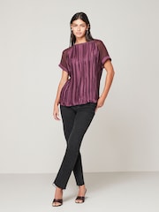 Plum Purple Plissé Woven Mix Short Sleeve Top - Image 2 of 6