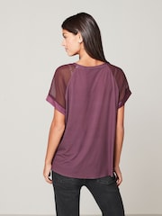 Plum Purple Plissé Woven Mix Short Sleeve Top - Image 3 of 6