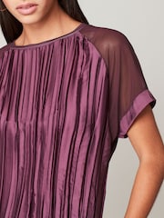 Plum Purple Plissé Woven Mix Short Sleeve Top - Image 4 of 6