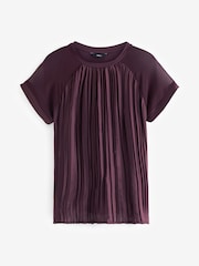 Plum Purple Plissé Woven Mix Short Sleeve Top - Image 5 of 6