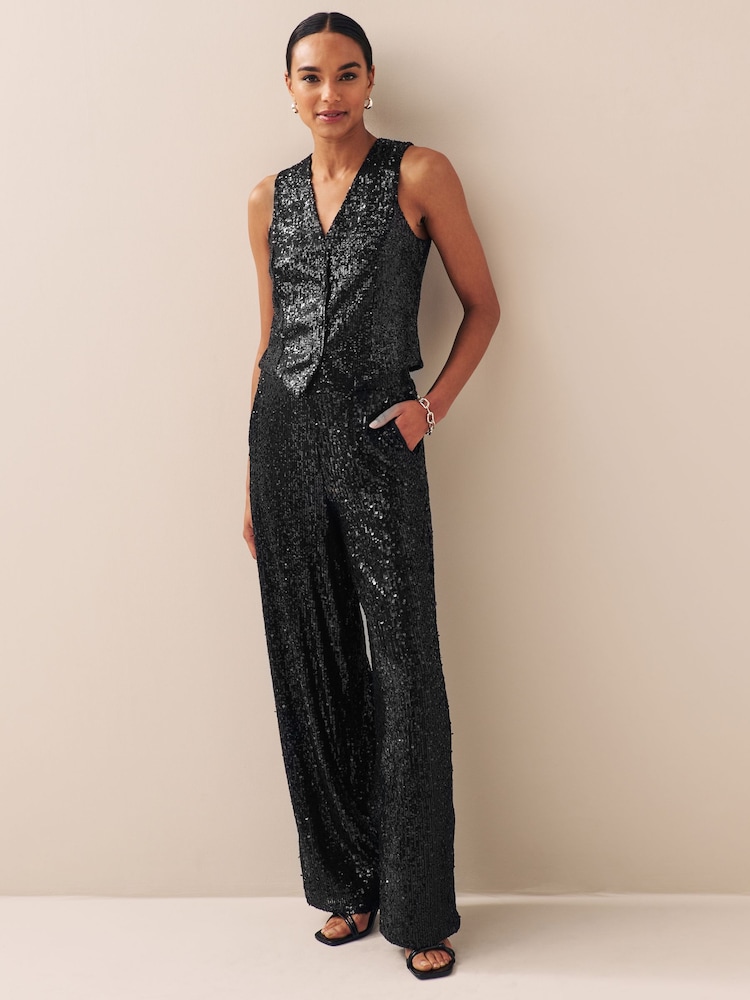 Black Sequin Waistcoat - Image 2 of 7 Black Sequin Waistcoat - Image 2 of 7