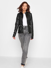 Long Tall Sally Black Faux Leather Funnel Neck Jacket - Image 2 of 5