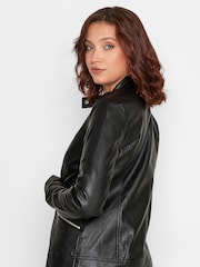 Long Tall Sally Black Faux Leather Funnel Neck Jacket - Image 4 of 5