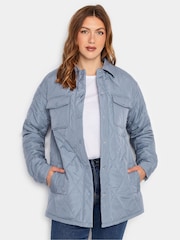 Long Tall Sally Blue Lightweight Diamond Quilted Shacket - Image 1 of 4