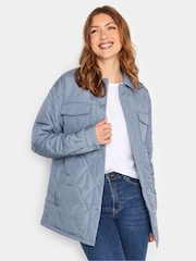 Long Tall Sally Blue Lightweight Diamond Quilted Shacket - Image 3 of 4