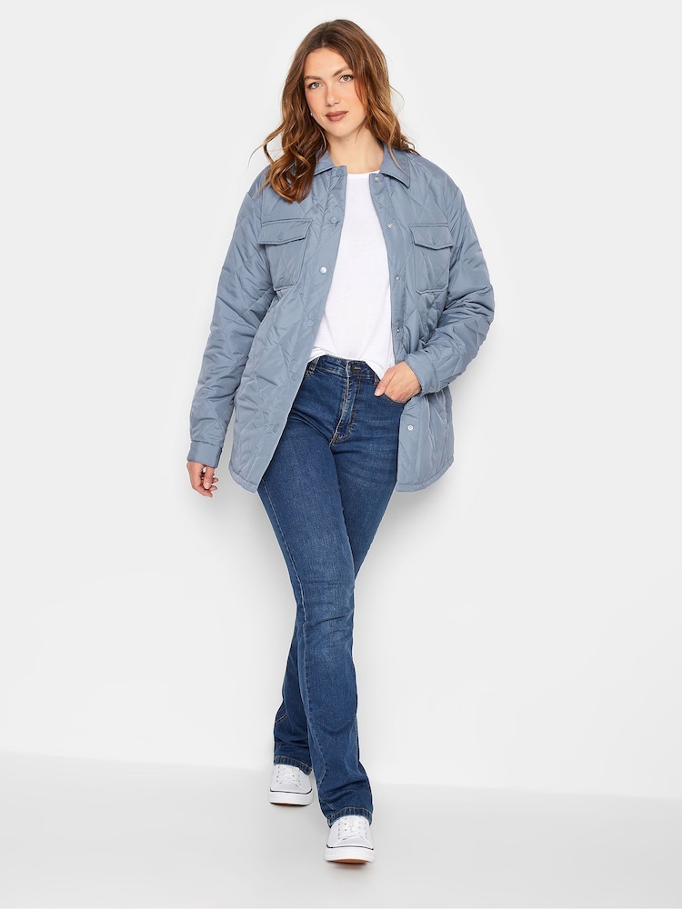 Long Tall Sally Blue Lightweight Diamond Quilted Shacket - Image 4 of 4