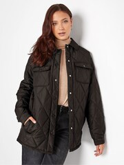 Long Tall Sally Black Lightweight Diamond Quilted Shacket - Image 1 of 5