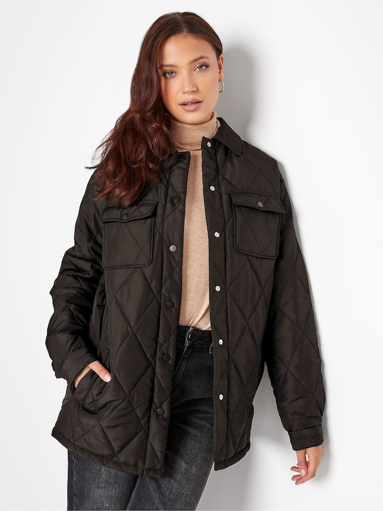 Long Tall Sally Black Lightweight Diamond Quilted Shacket - Image 1 of 5