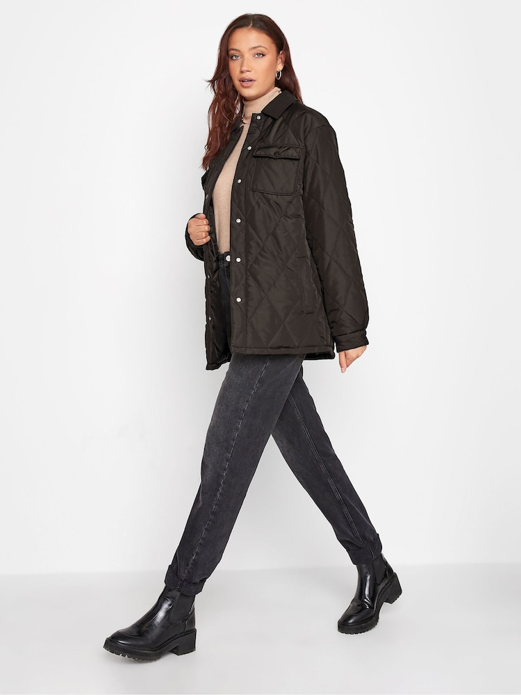 Long Tall Sally Black Lightweight Diamond Quilted Shacket - Image 2 of 5