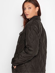 Long Tall Sally Black Lightweight Diamond Quilted Shacket - Image 3 of 5