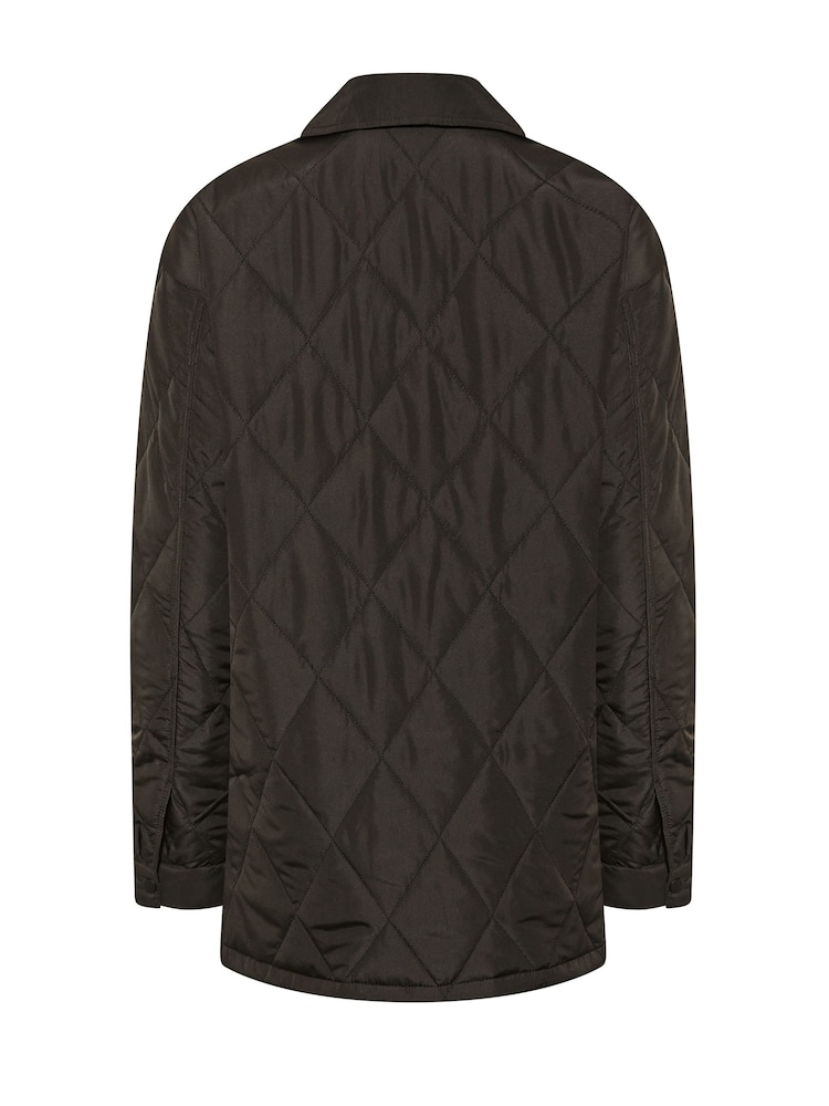 Long Tall Sally Black Lightweight Diamond Quilted Shacket - Image 5 of 5
