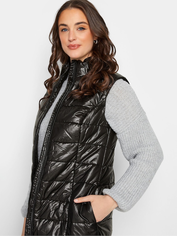 Long Tall Sally Black High Shine Maxi Puffer Gilet - Image 4 of 4