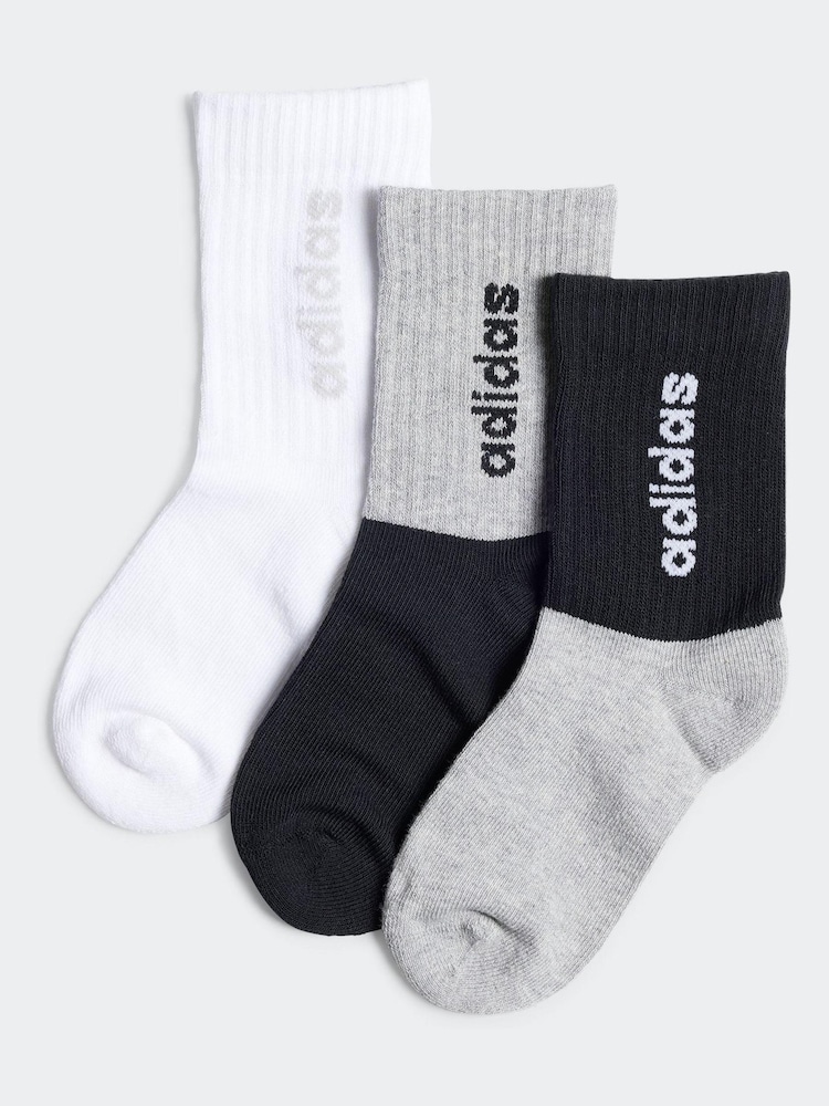 adidas Black Linear Kids Crew Socks 3 Pack - Image 1 of 1