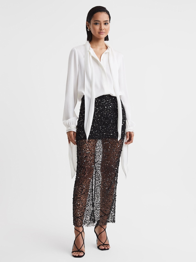 Anna Quan Embellished Netted Midi Skirt - Image 1 of 6