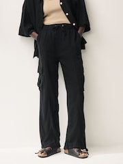 Black Linen Cargo Trousers - Image 2 of 7