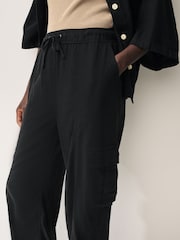 Black Linen Cargo Trousers - Image 4 of 7