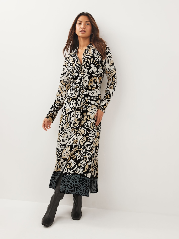 Black & White Tie Waist Shirt Dress - Image 2 of 6