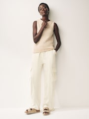 Ecru Linen Cargo Trousers - Image 2 of 6