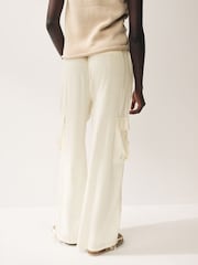 Ecru Linen Cargo Trousers - Image 3 of 6