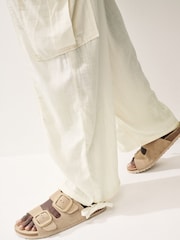 Ecru Linen Cargo Trousers - Image 4 of 6