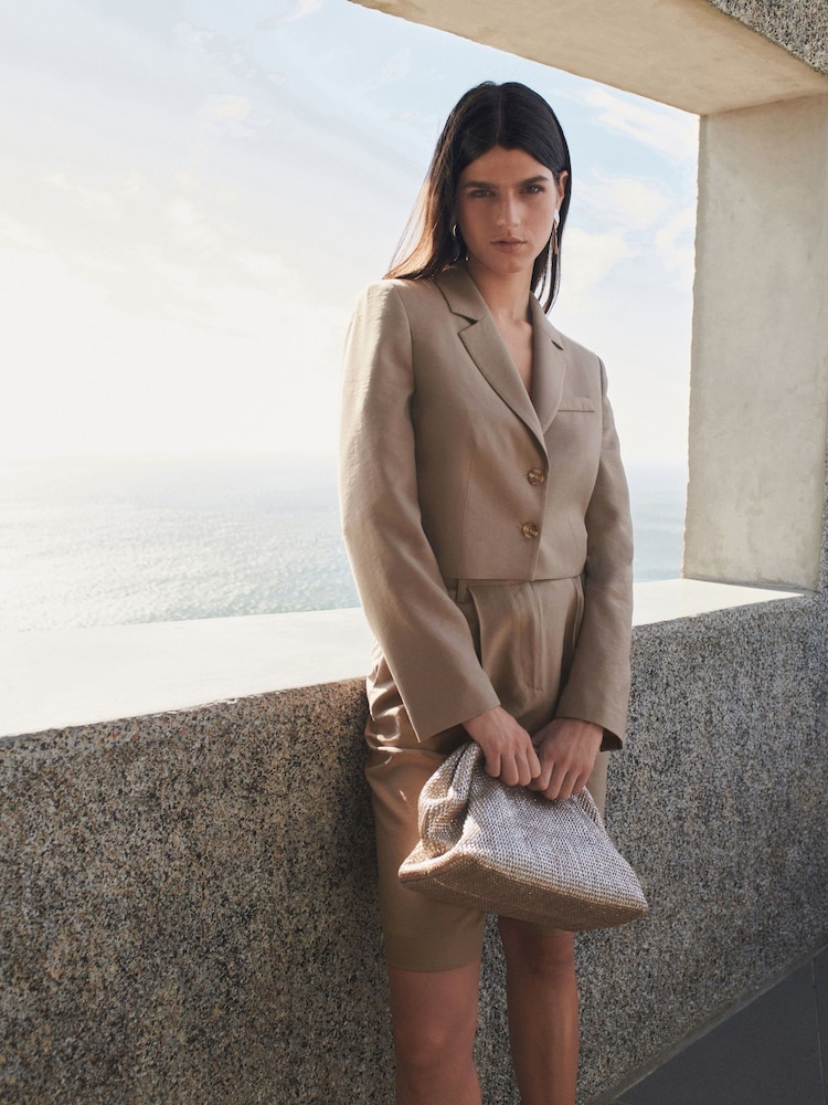 Mink Brown Cropped Single Button Blazer - Image 2 of 7