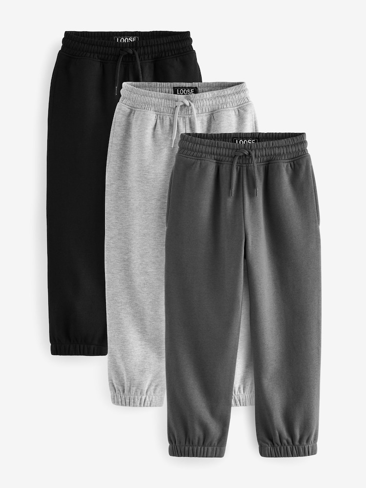 Black/Grey/Charcoal Regular Fit Joggers 3 Pack (3-16yrs) - Image 1 of 7