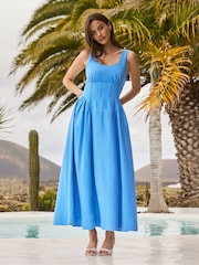 Ro&Zo Blue Waist Detail Dress With Linen - Image 1 of 5