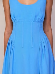 Ro&Zo Blue Waist Detail Dress With Linen - Image 4 of 5