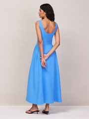 Ro&Zo Blue Waist Detail Dress With Linen - Image 5 of 5