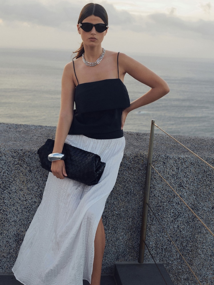 White Crinkle Satin Maxi Skirt - Image 1 of 8