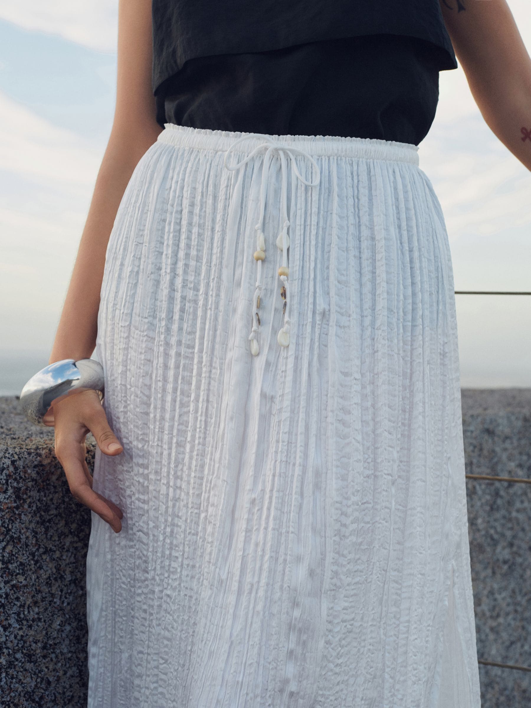 Buy White Crinkle Satin Maxi Skirt from Next Luxembourg