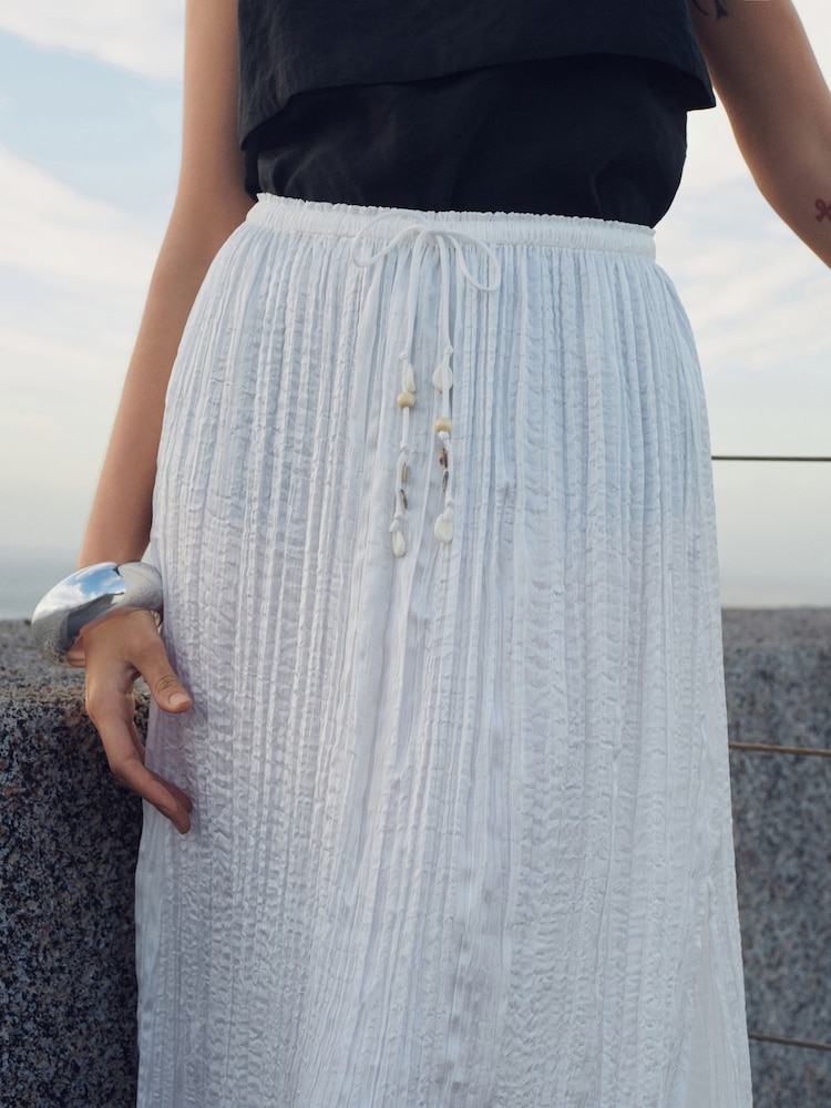 White Crinkle Satin Maxi Skirt - Image 4 of 8