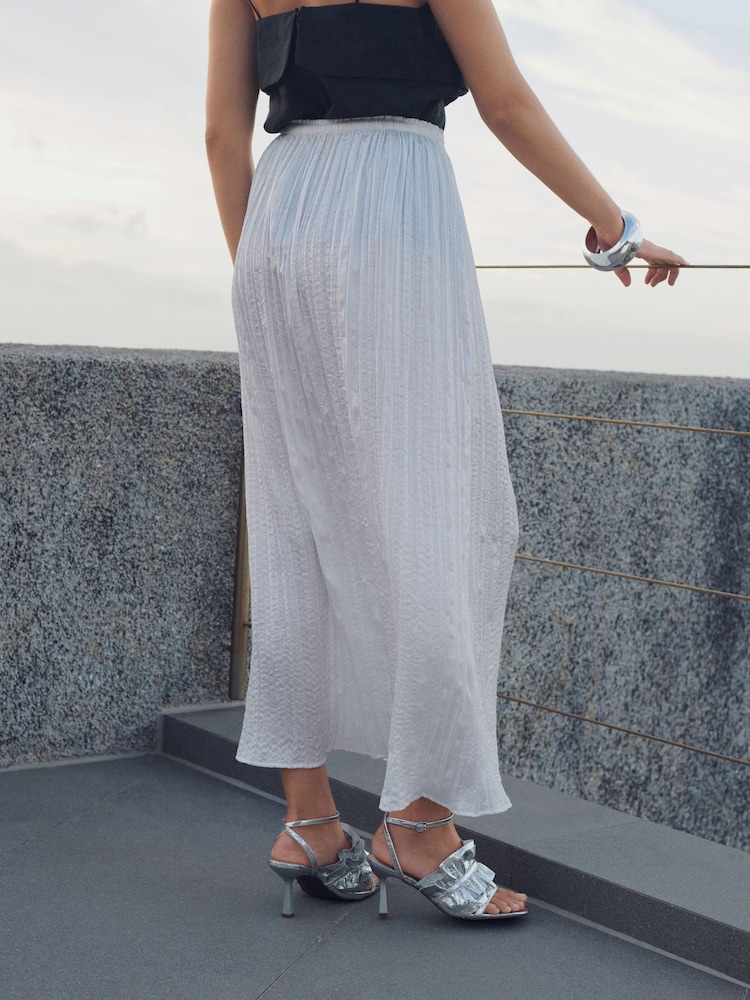 White Crinkle Satin Maxi Skirt - Image 6 of 8