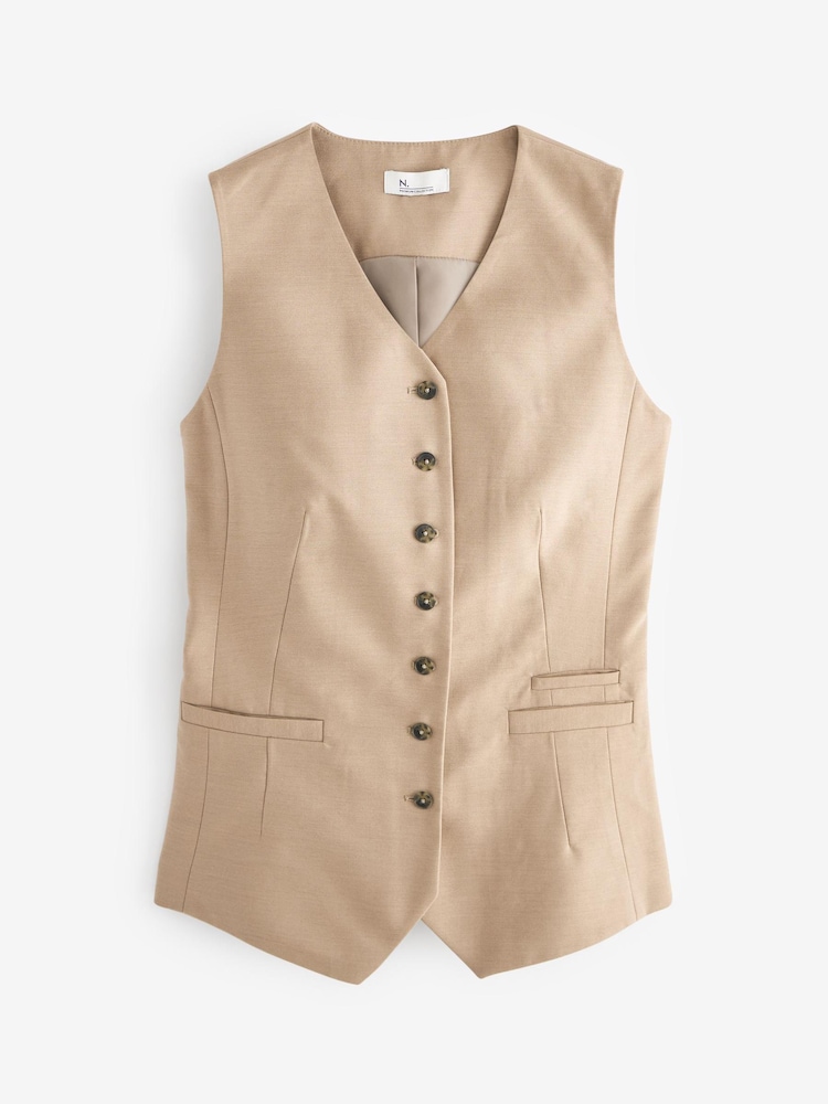 Mink Brown Premium Longline Tailored Waistcoat - Image 5 of 6