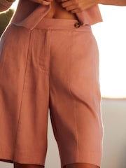 Pink Linen Blend Tailored Shorts - Image 4 of 8