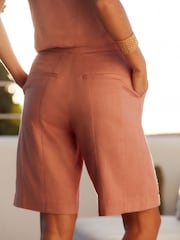 Pink Linen Blend Tailored Shorts - Image 6 of 8