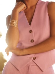 Pink Linen Blend Waistcoat - Image 4 of 5
