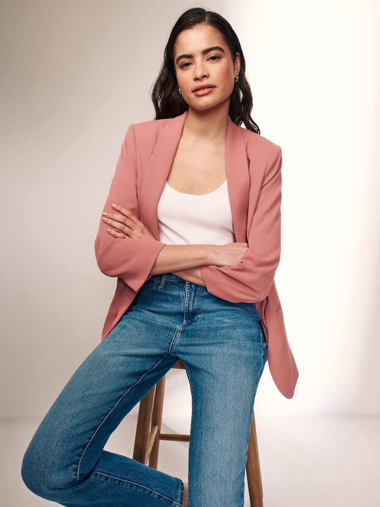 Pink Relaxed Ruched Sleeve Blazer - Image 1 of 6