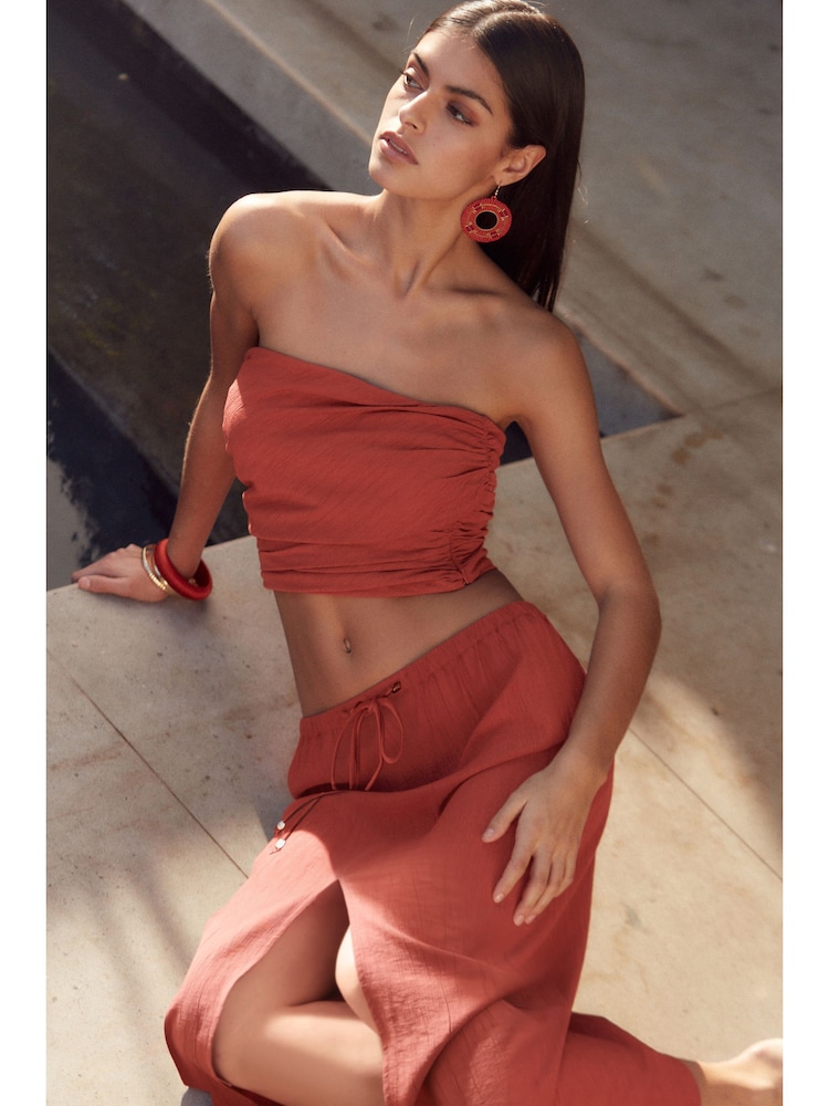 Terracotta Crinkle Midi Skirt - Image 2 of 7