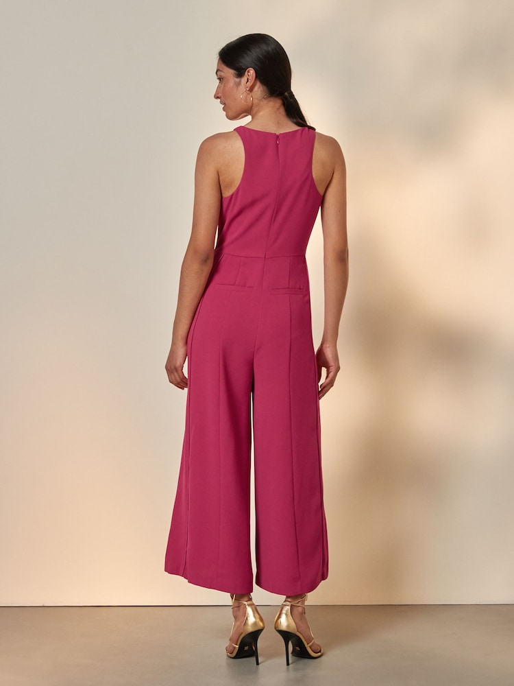 Pink Sleeveless Wide Leg Crepe Jumpsuit - Image 2 of 5 Pink Sleeveless Wide Leg Crepe Jumpsuit - Image 2 of 5