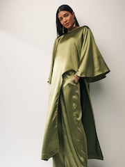Green Longline Satin Blouse - Image 1 of 5