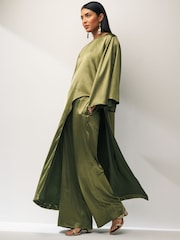 Green Longline Satin Blouse - Image 2 of 5
