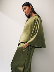 Green Longline Satin Blouse - Image 3 of 5