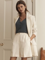 White Premium Linen Blend Pin Stripe Shorts - Image 1 of 6