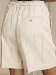 White Premium Linen Blend Pin Stripe Shorts - Image 4 of 6