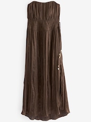 Brown Beaded Detail Crinkle Satin Bandeau Dress - Image 6 of 7