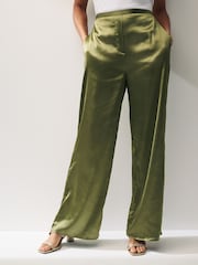 Green Satin Elasticated Wide Leg Trousers - Image 2 of 4