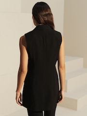 أسود - سترة بليزر مخصصة غير متماثلة بدون أكمام - صورة 3 من 6